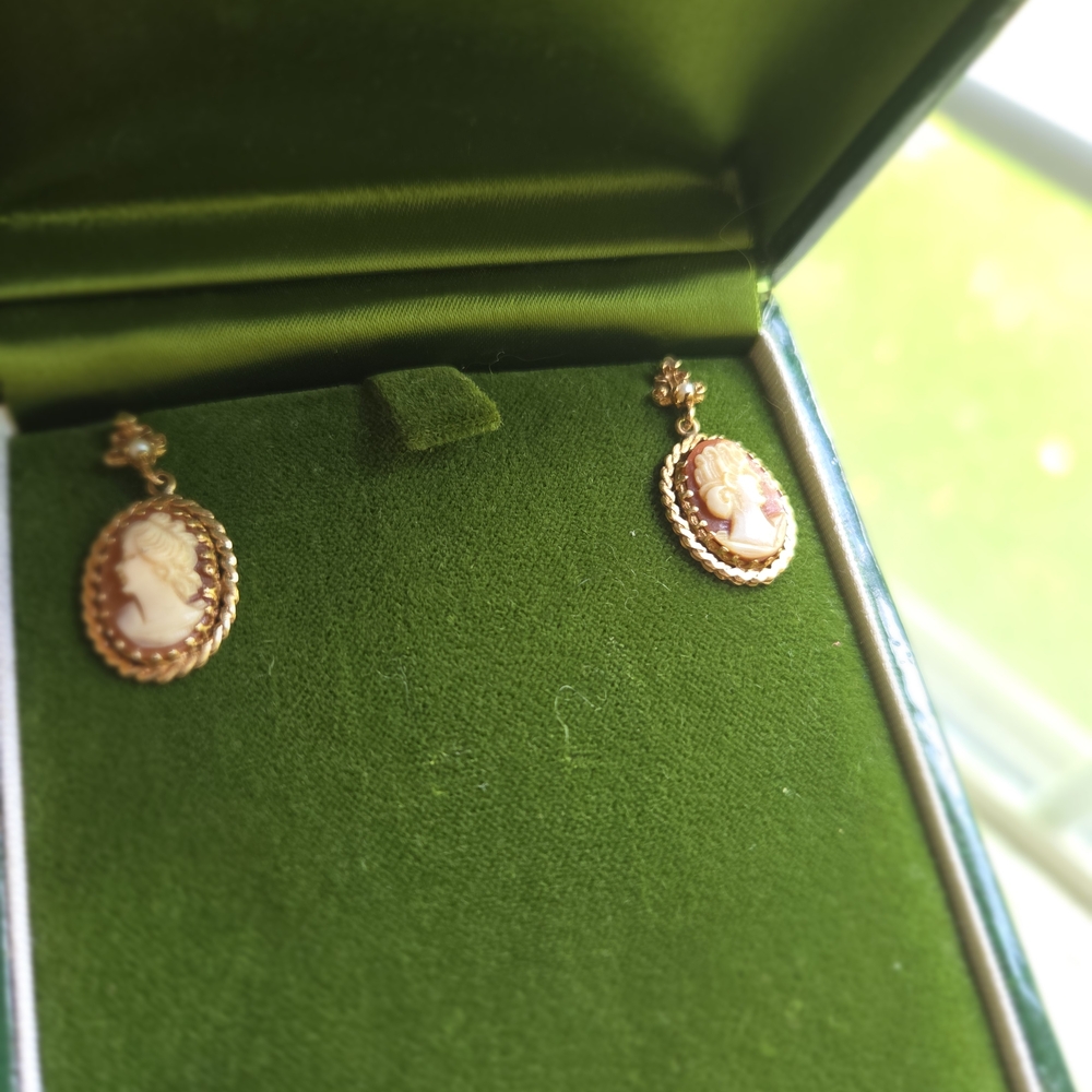 Authentic Vintage Gold Cameo Earrings